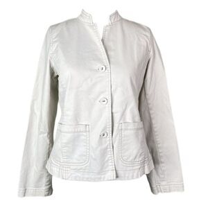 Eileen Fisher Lightweight Jacket Collar Button Stretchy White Organic Cotton 1X